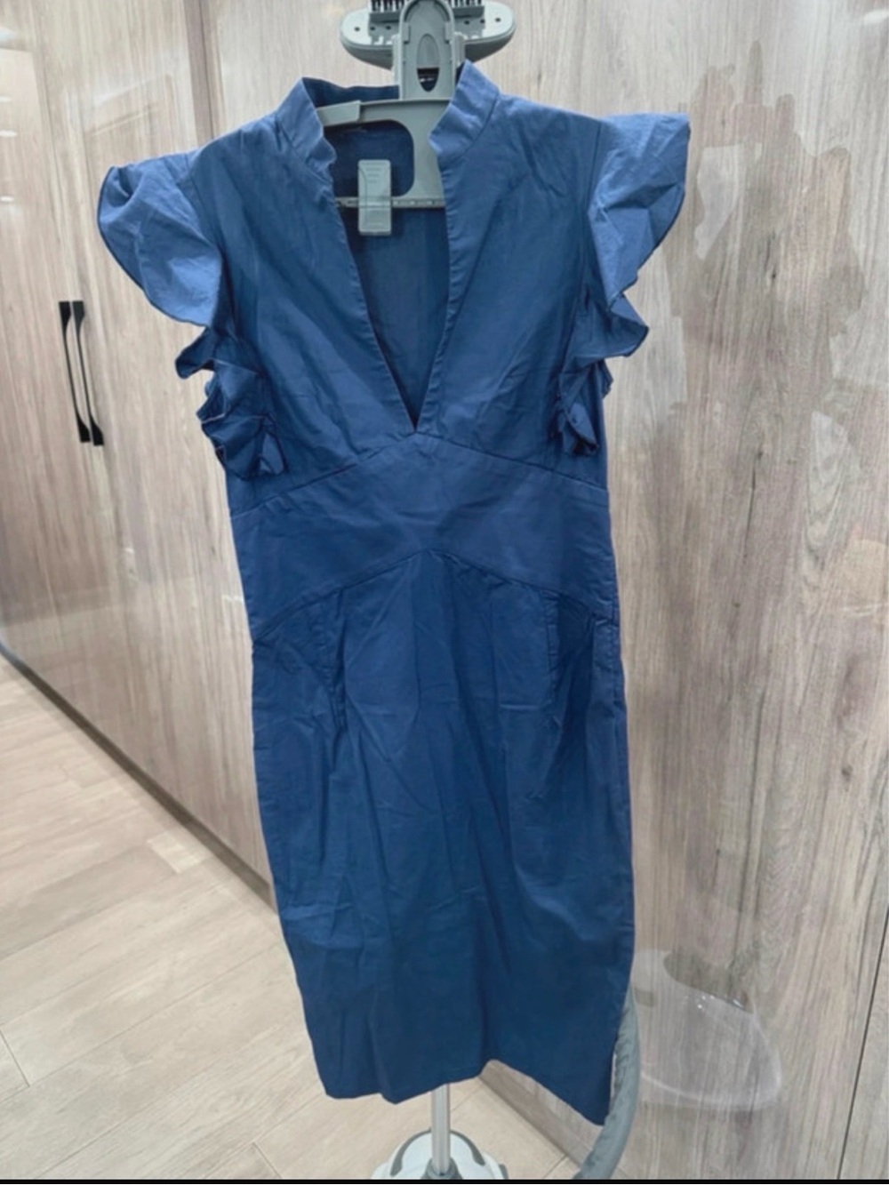 Blue Ruffle Sleeve V-Neck Dress